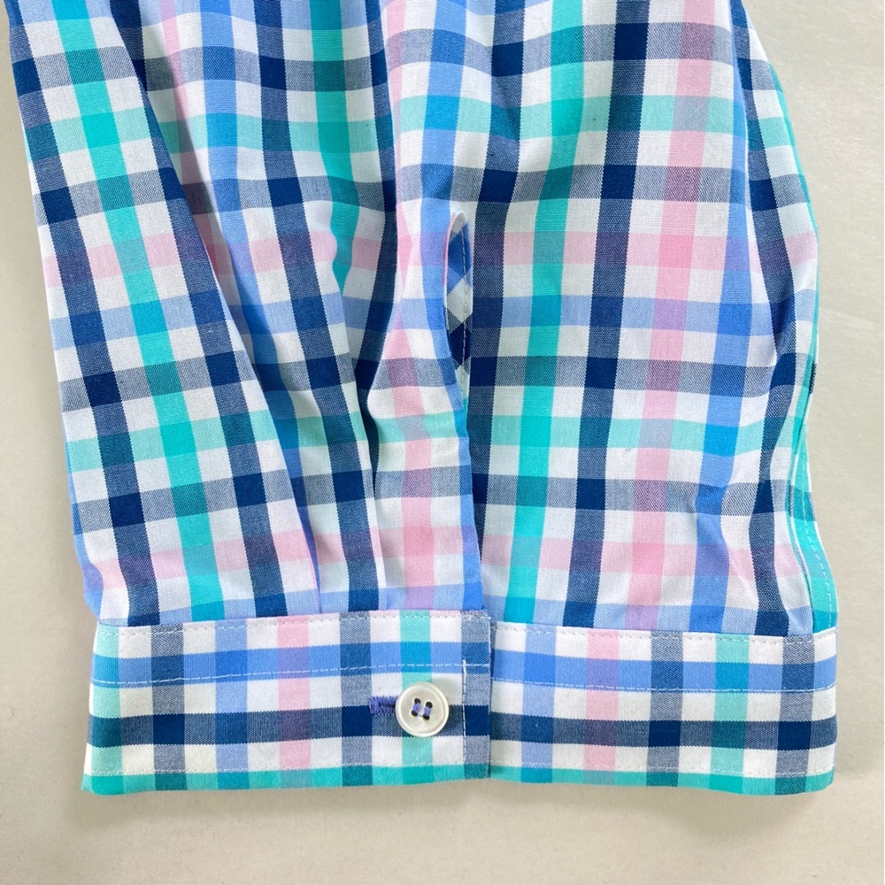 Talbots Ruffle Neck Popover Tunic Gingham Check Cotton 3/4 Sleeve (Size 16‎ P) - Picture 8 of 11